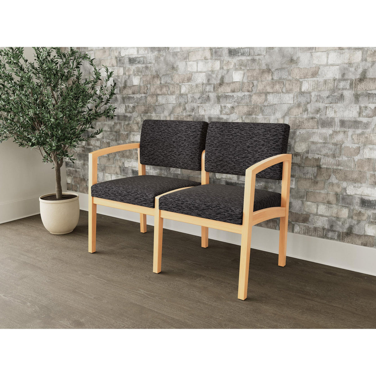 Lenox Wood Waiting Reception 2 Seat Tandem Seating Wood Frame No Center Arm