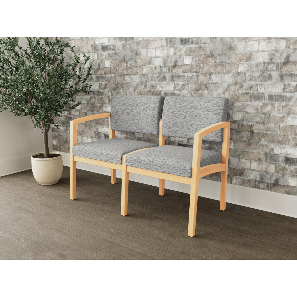 Lenox Wood Waiting Reception 2 Seat Tandem Seating Wood Frame No Center Arm