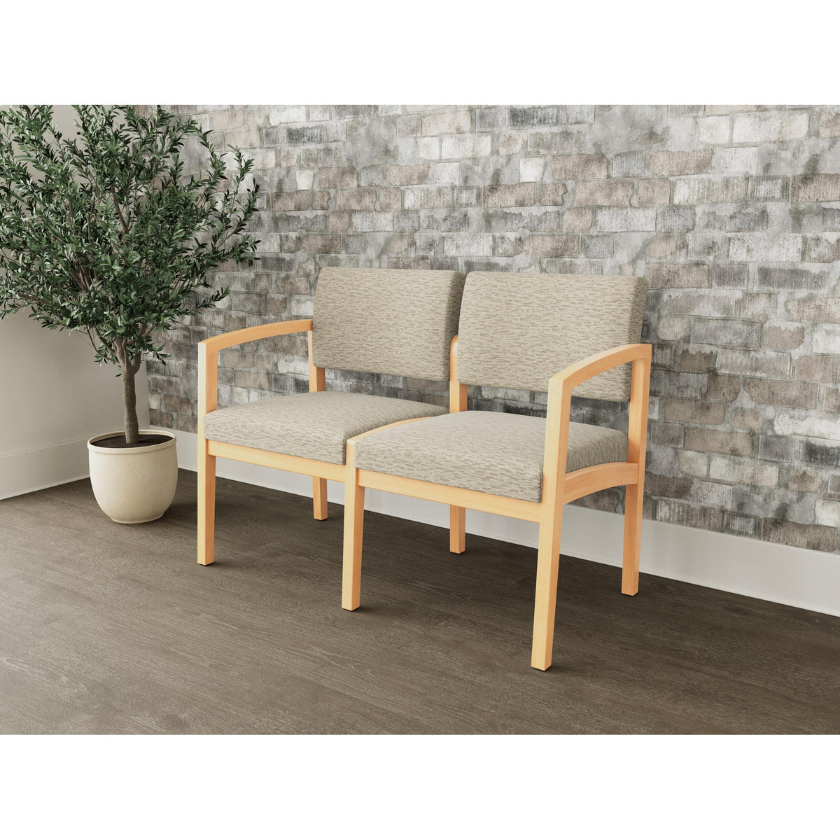 Lenox Wood Waiting Reception 2 Seat Tandem Seating Wood Frame No Center Arm