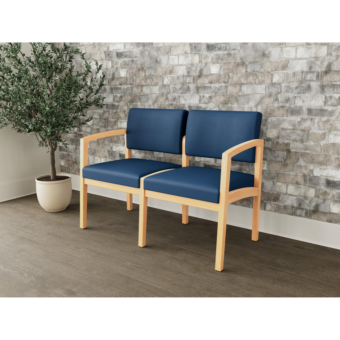 Lenox Wood Waiting Reception 2 Seat Tandem Seating Wood Frame No Center Arm