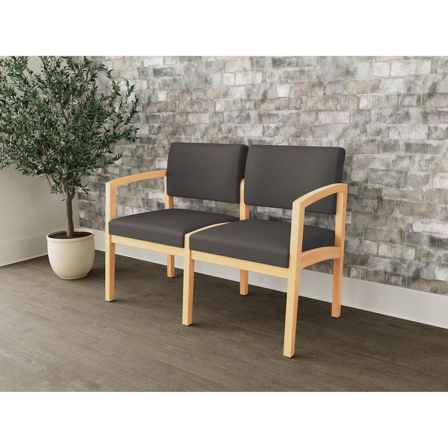 Lenox Wood Waiting Reception 2 Seat Tandem Seating Wood Frame No Center Arm