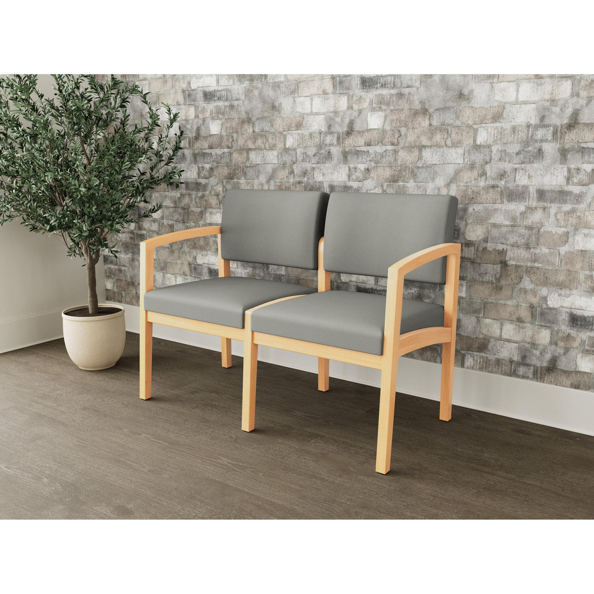 Lenox Wood Waiting Reception 2 Seat Tandem Seating Wood Frame No Center Arm