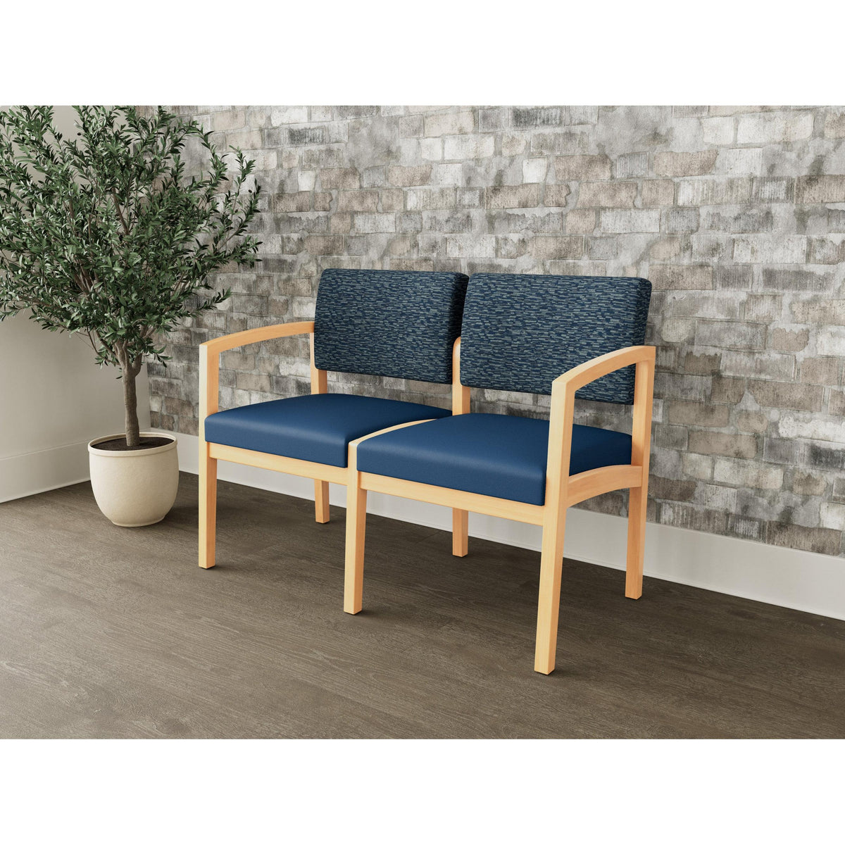 Lenox Wood Waiting Reception 2 Seat Tandem Seating Wood Frame No Center Arm