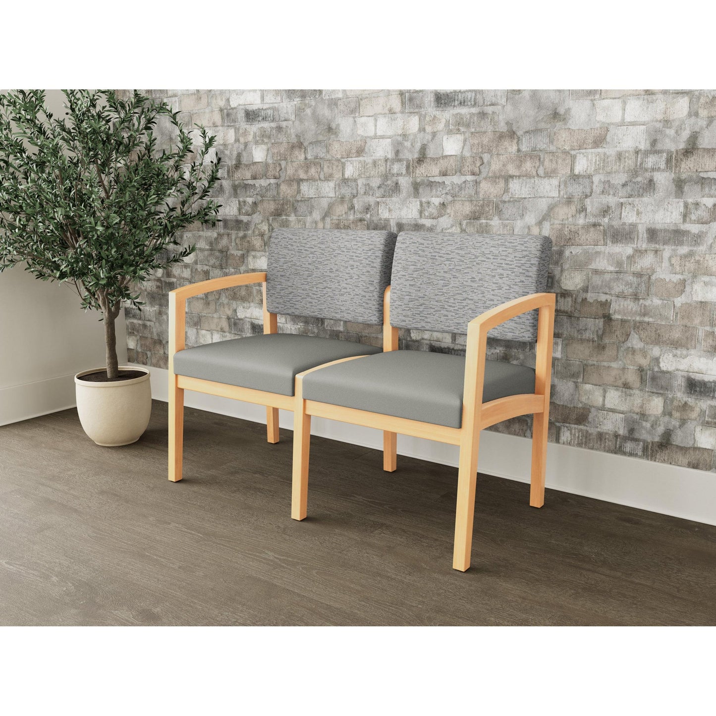 Lenox Wood Waiting Reception 2 Seat Tandem Seating Wood Frame No Center Arm
