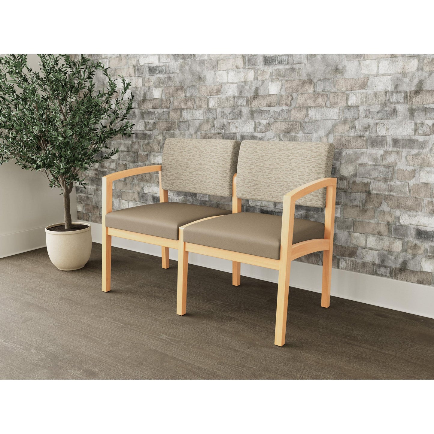 Lenox Wood Waiting Reception 2 Seat Tandem Seating Wood Frame No Center Arm