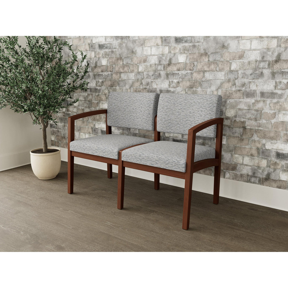 Lenox Wood Waiting Reception 2 Seat Tandem Seating Wood Frame No Center Arm