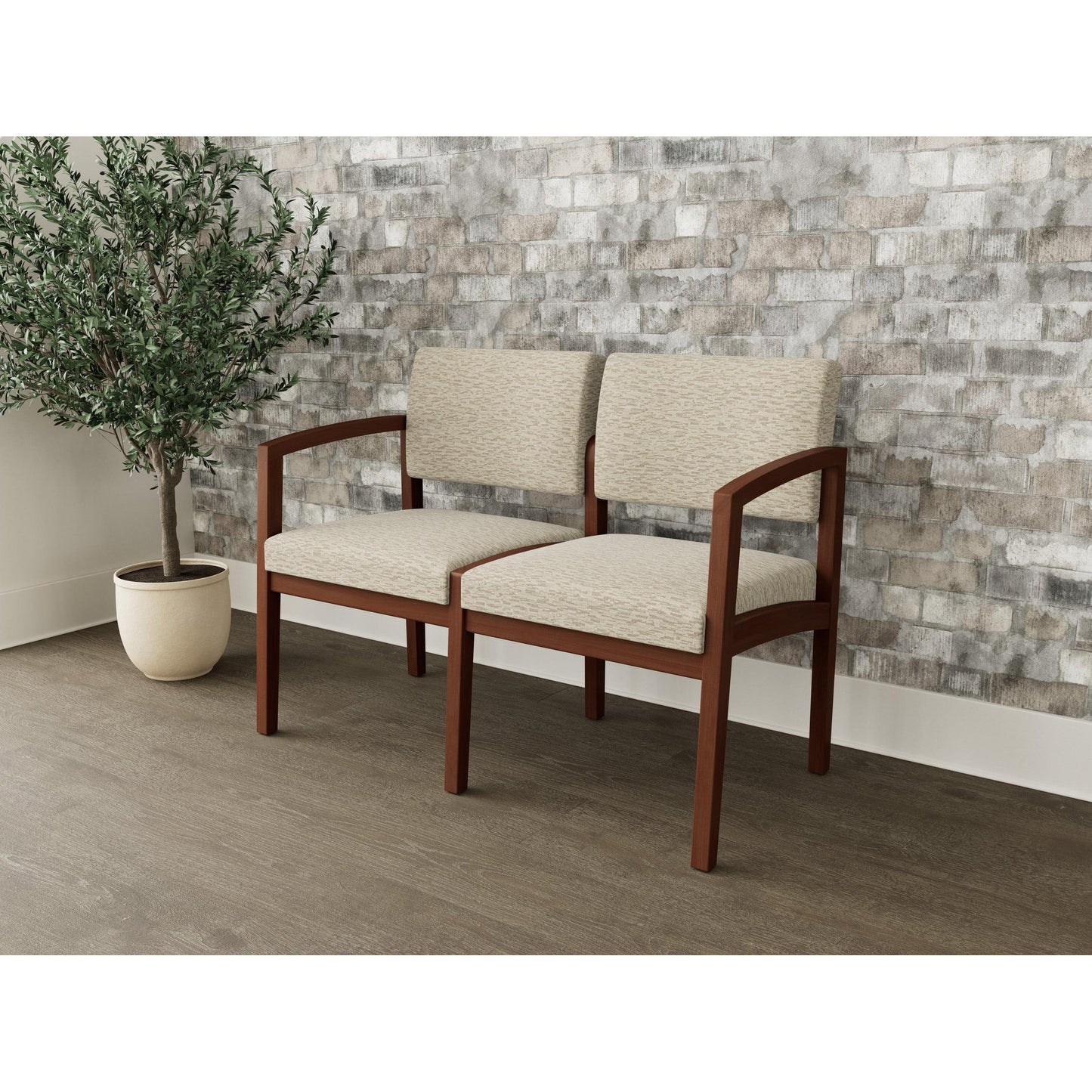 Lenox Wood Waiting Reception 2 Seat Tandem Seating Wood Frame No Center Arm