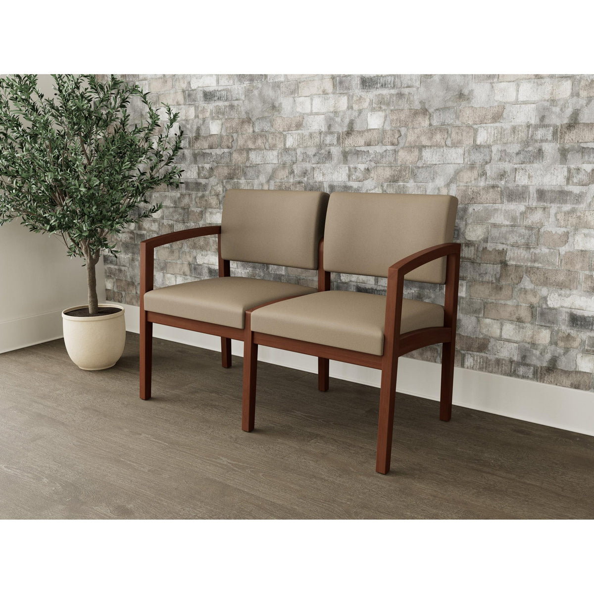 Lenox Wood Waiting Reception 2 Seat Tandem Seating Wood Frame No Center Arm
