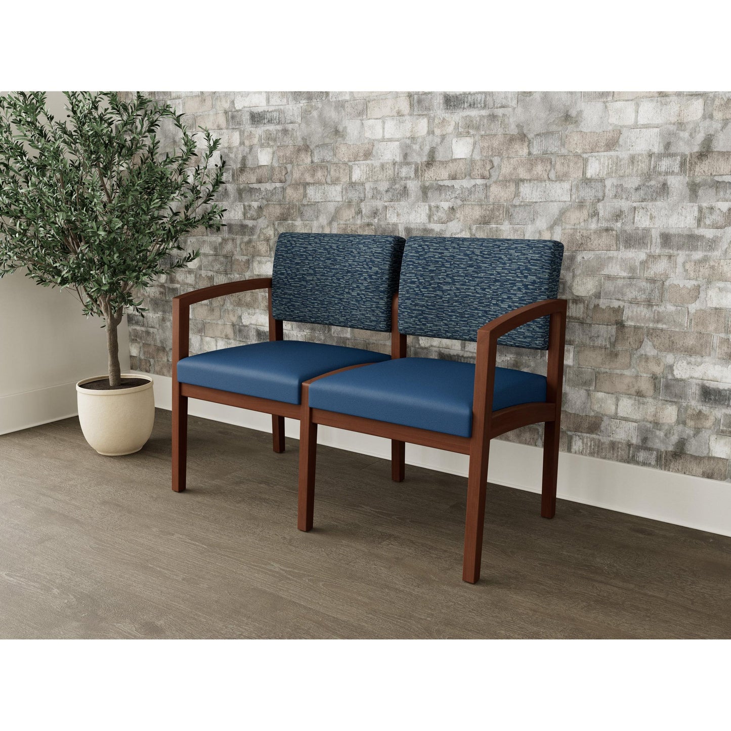 Lenox Wood Waiting Reception 2 Seat Tandem Seating Wood Frame No Center Arm