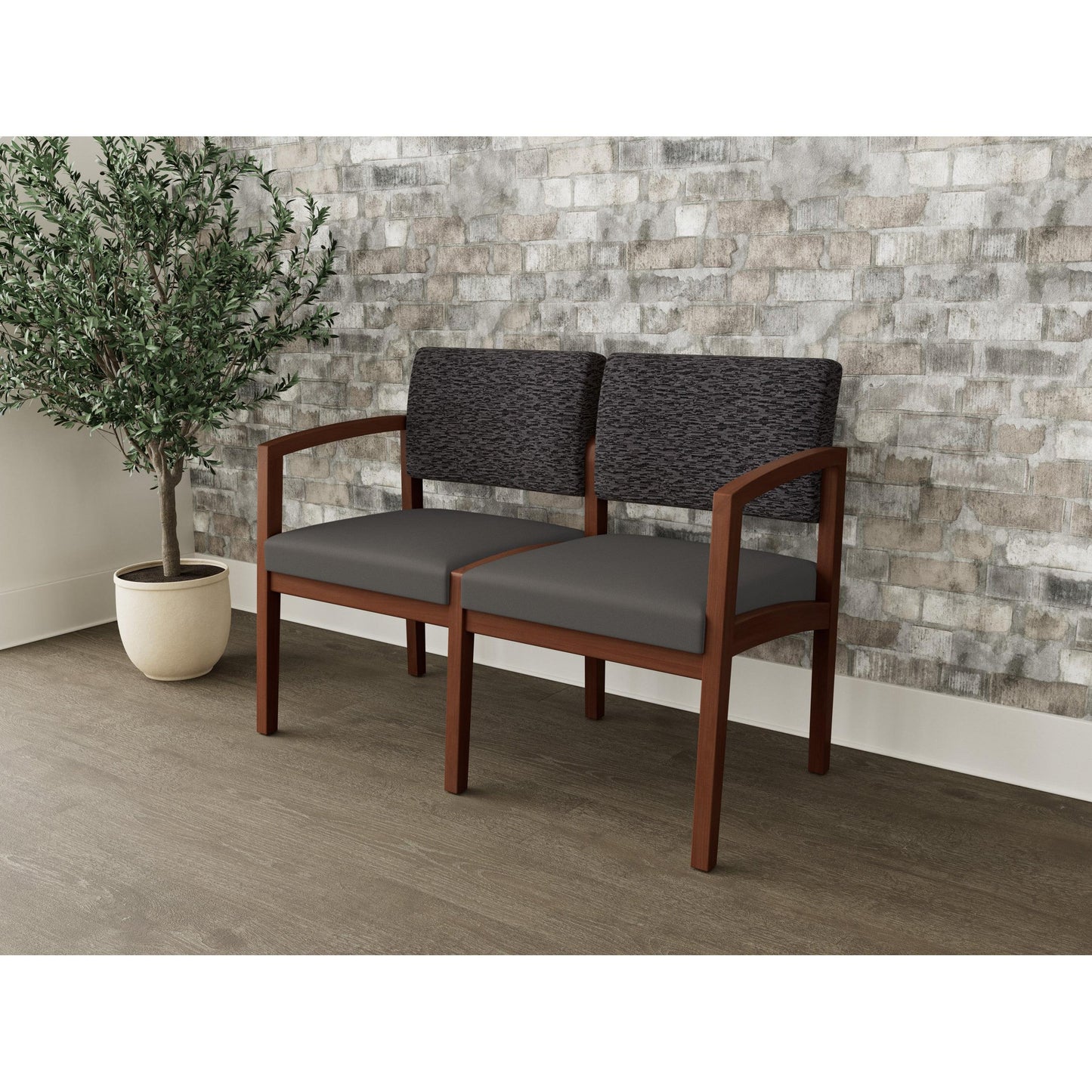 Lenox Wood Waiting Reception 2 Seat Tandem Seating Wood Frame No Center Arm