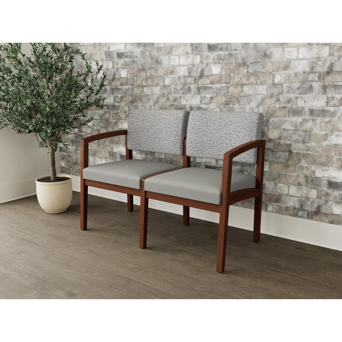 Lenox Wood Waiting Reception 2 Seat Tandem Seating Wood Frame No Center Arm