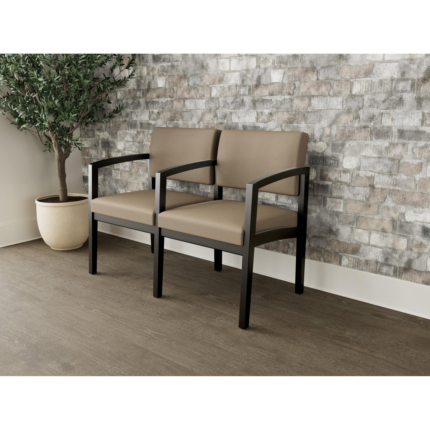 Lenox Wood Waiting Reception 2 Seat Tandem Seating Wood Frame