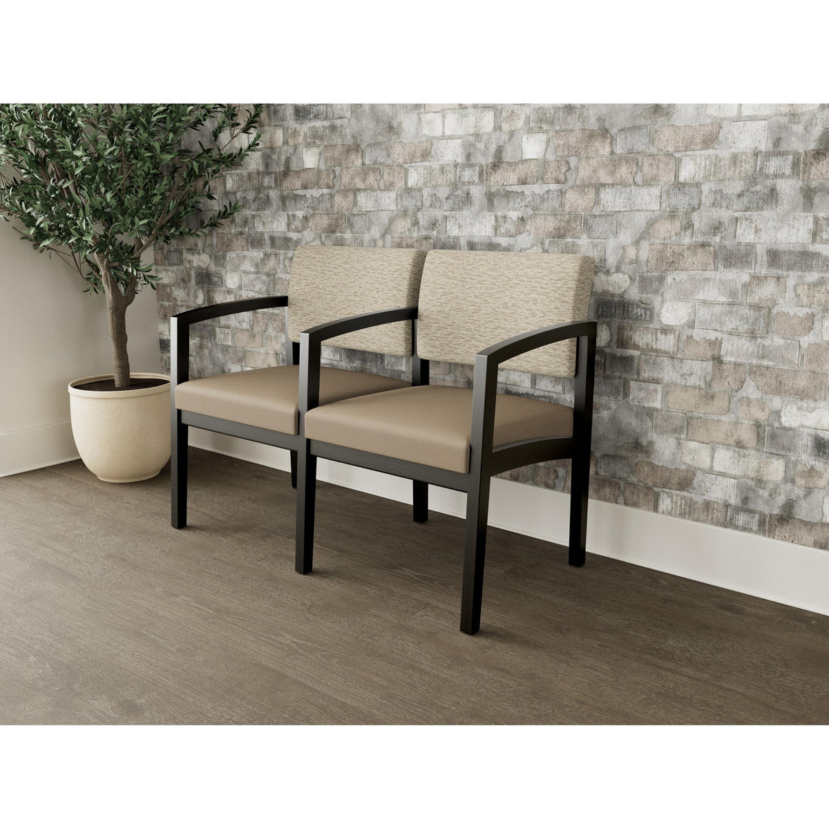 Lenox Wood Waiting Reception 2 Seat Tandem Seating Wood Frame