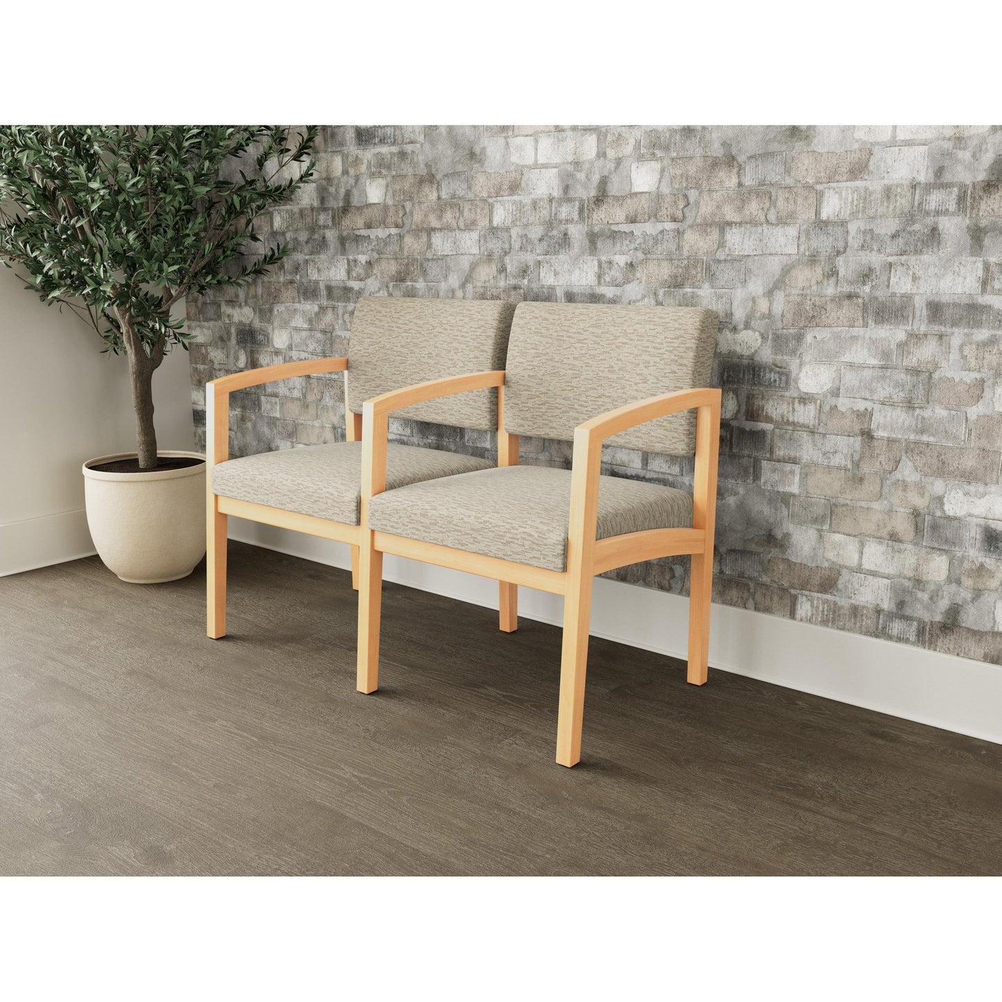 Lenox Wood Waiting Reception 2 Seat Tandem Seating Wood Frame