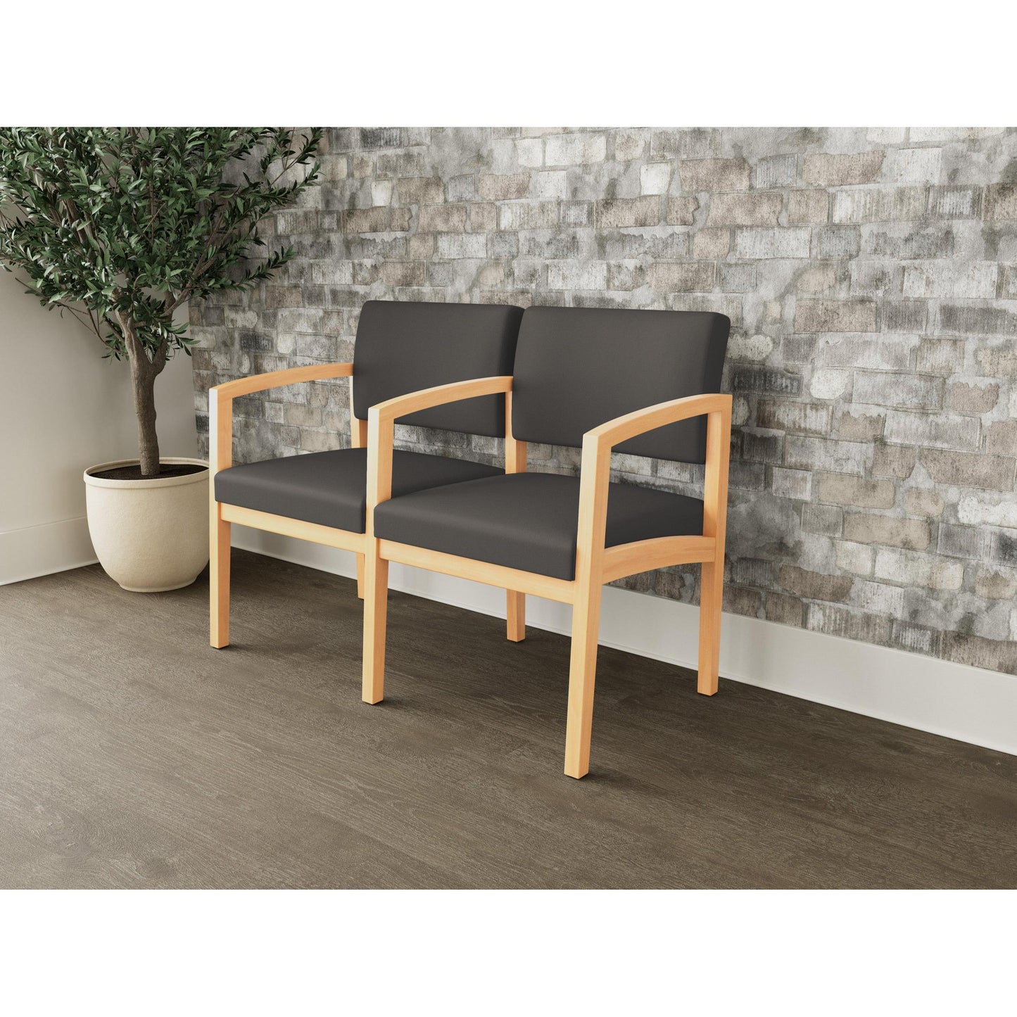 Lenox Wood Waiting Reception 2 Seat Tandem Seating Wood Frame