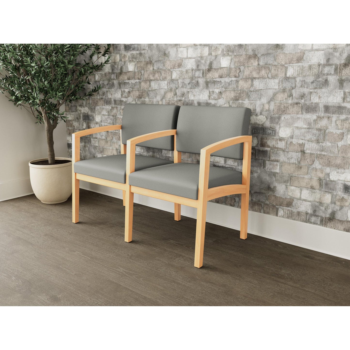Lenox Wood Waiting Reception 2 Seat Tandem Seating Wood Frame
