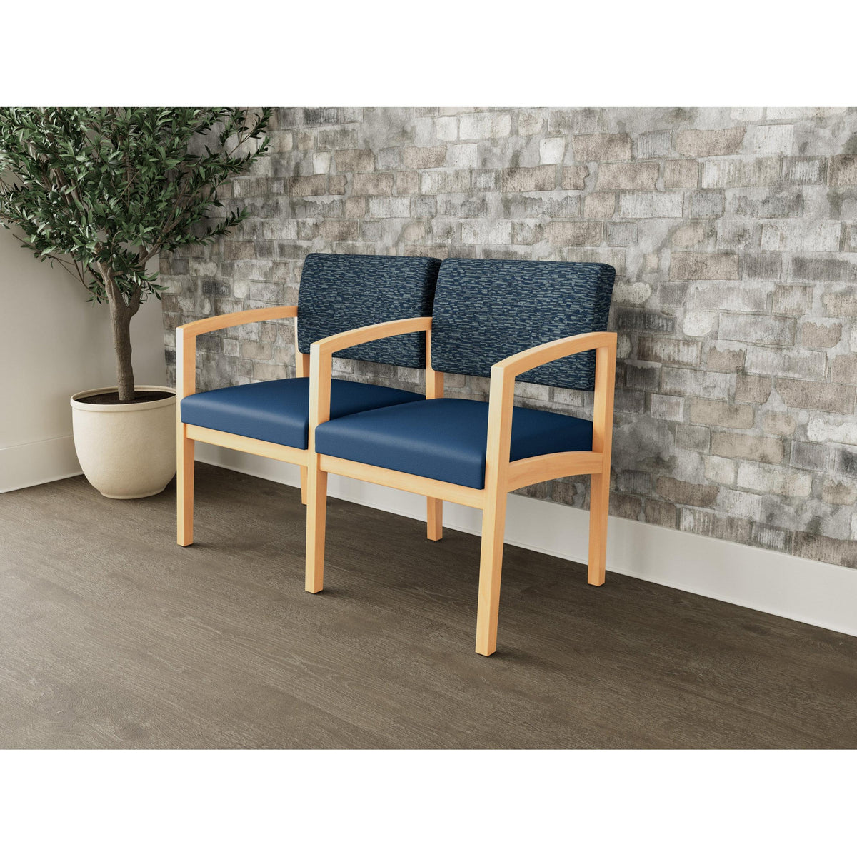 Lenox Wood Waiting Reception 2 Seat Tandem Seating Wood Frame