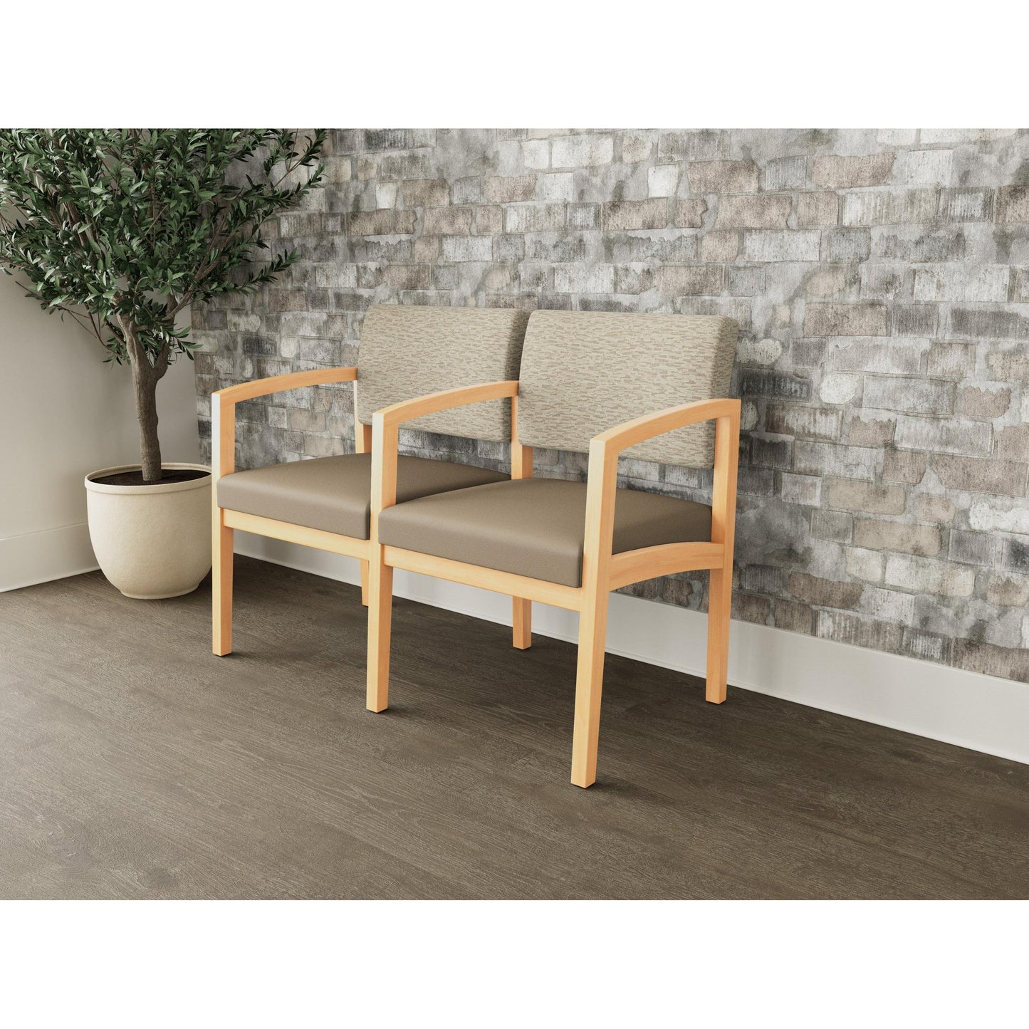 Lenox Wood Waiting Reception 2 Seat Tandem Seating Wood Frame