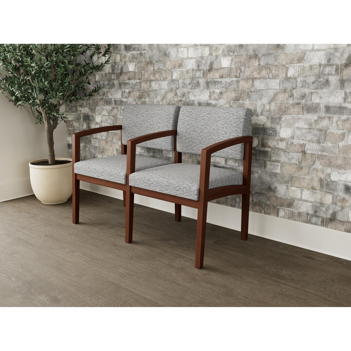 Lenox Wood Waiting Reception 2 Seat Tandem Seating Wood Frame