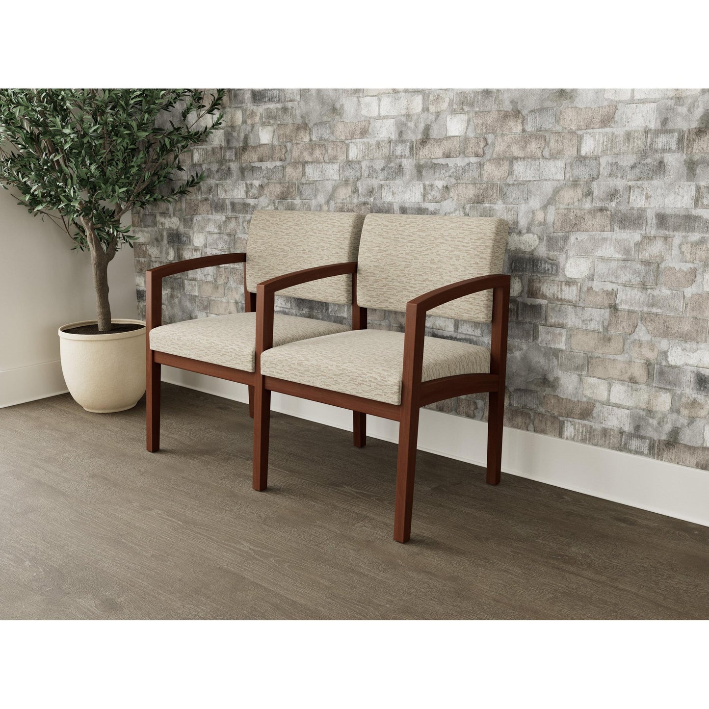 Lenox Wood Waiting Reception 2 Seat Tandem Seating Wood Frame