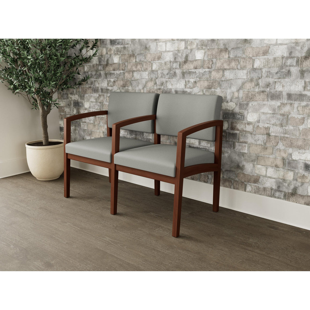 Lenox Wood Waiting Reception 2 Seat Tandem Seating Wood Frame