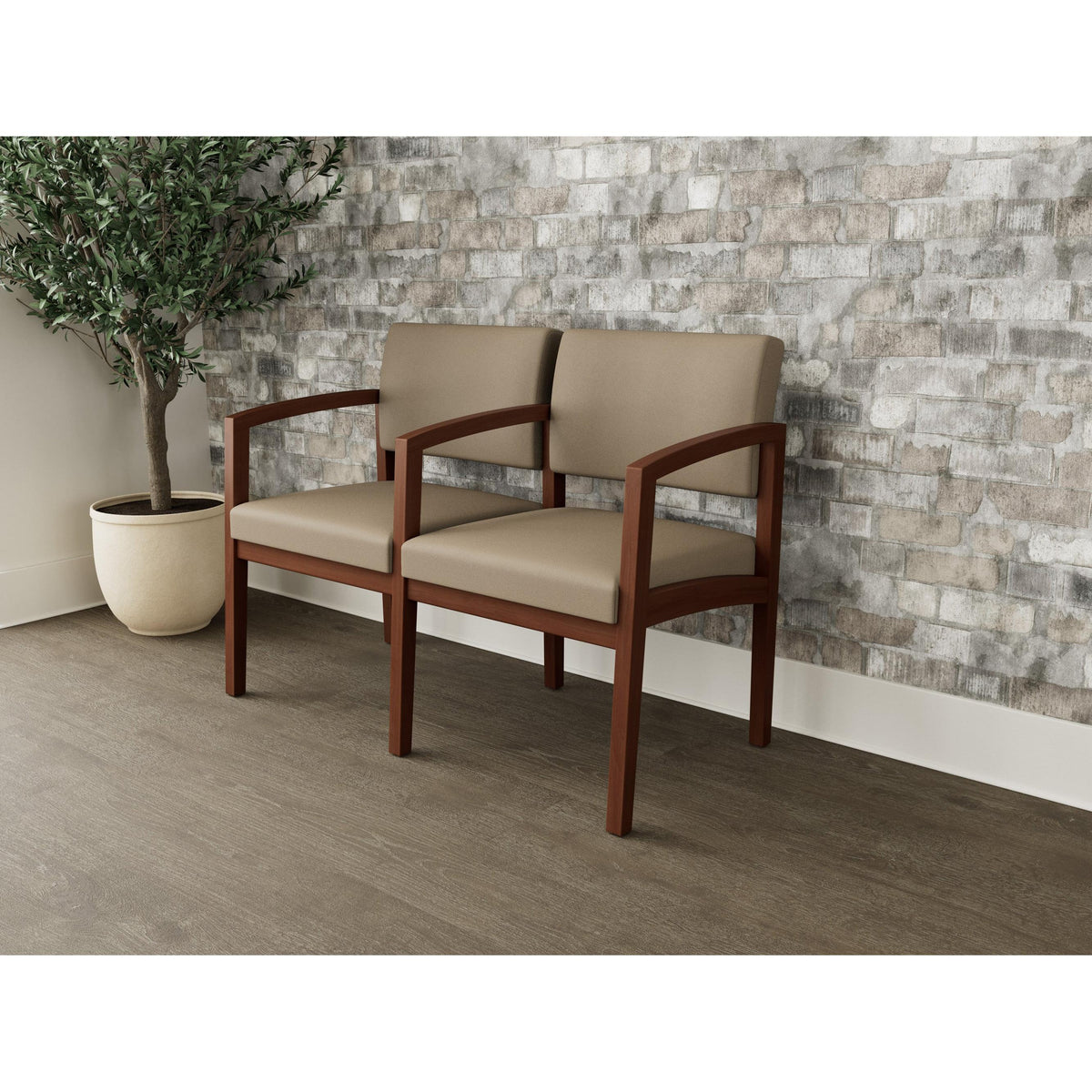 Lenox Wood Waiting Reception 2 Seat Tandem Seating Wood Frame