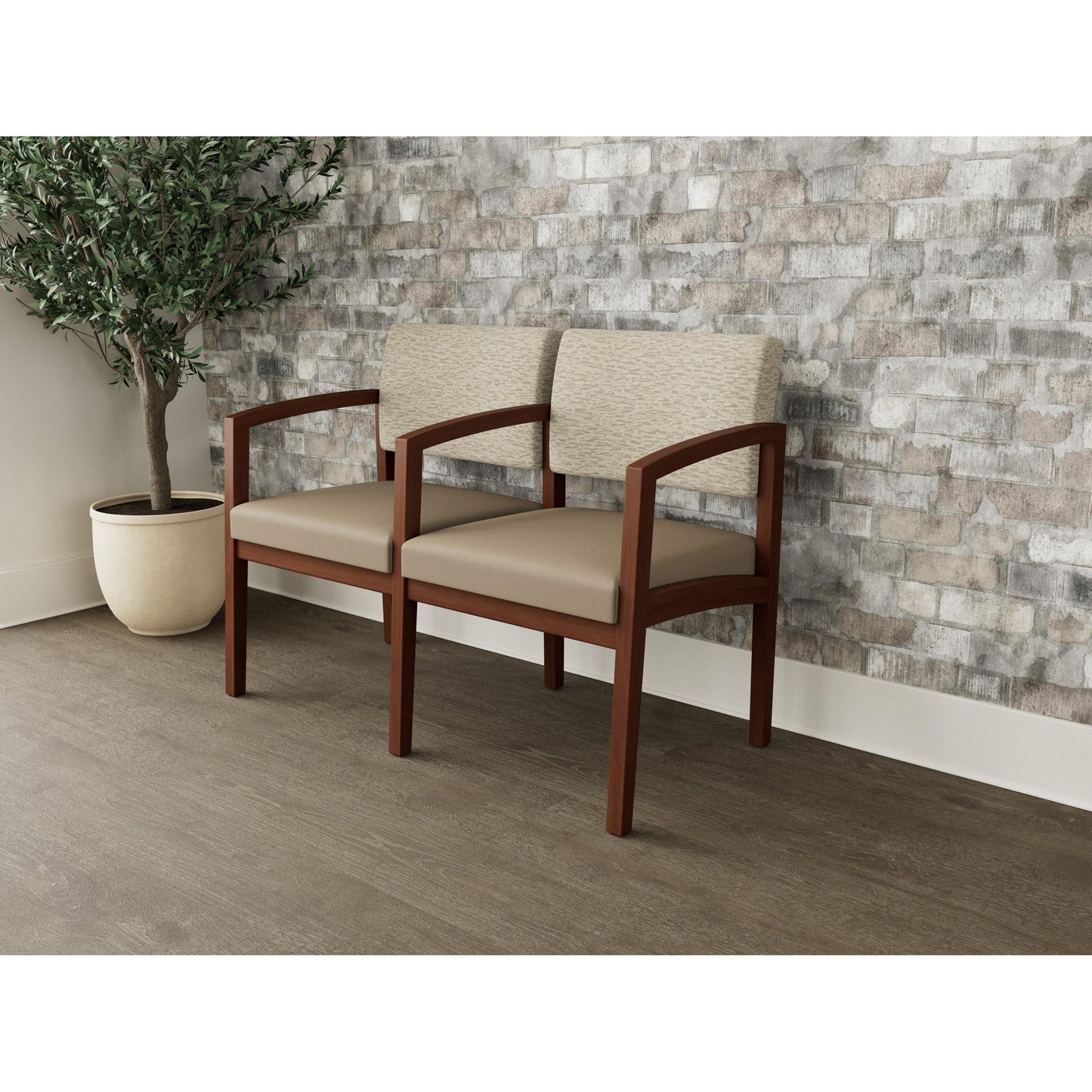 Lenox Wood Waiting Reception 2 Seat Tandem Seating Wood Frame