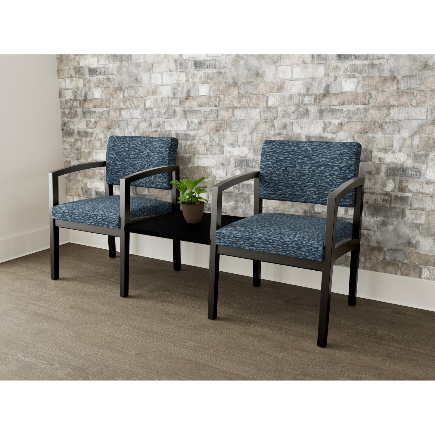 Lenox Wood Waiting Reception 2 Chairs Wood Frame with Black Laminate Connecting Center Table