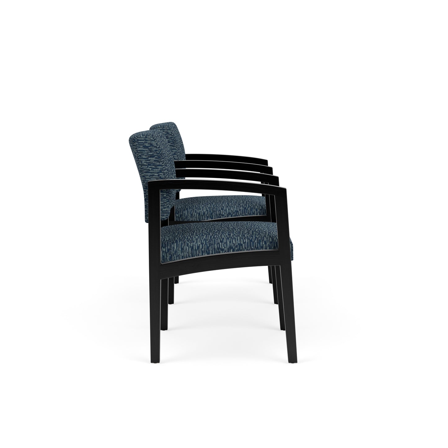 Lenox Wood Waiting Reception 2 Chairs Wood Frame with Black Laminate Connecting Center Table