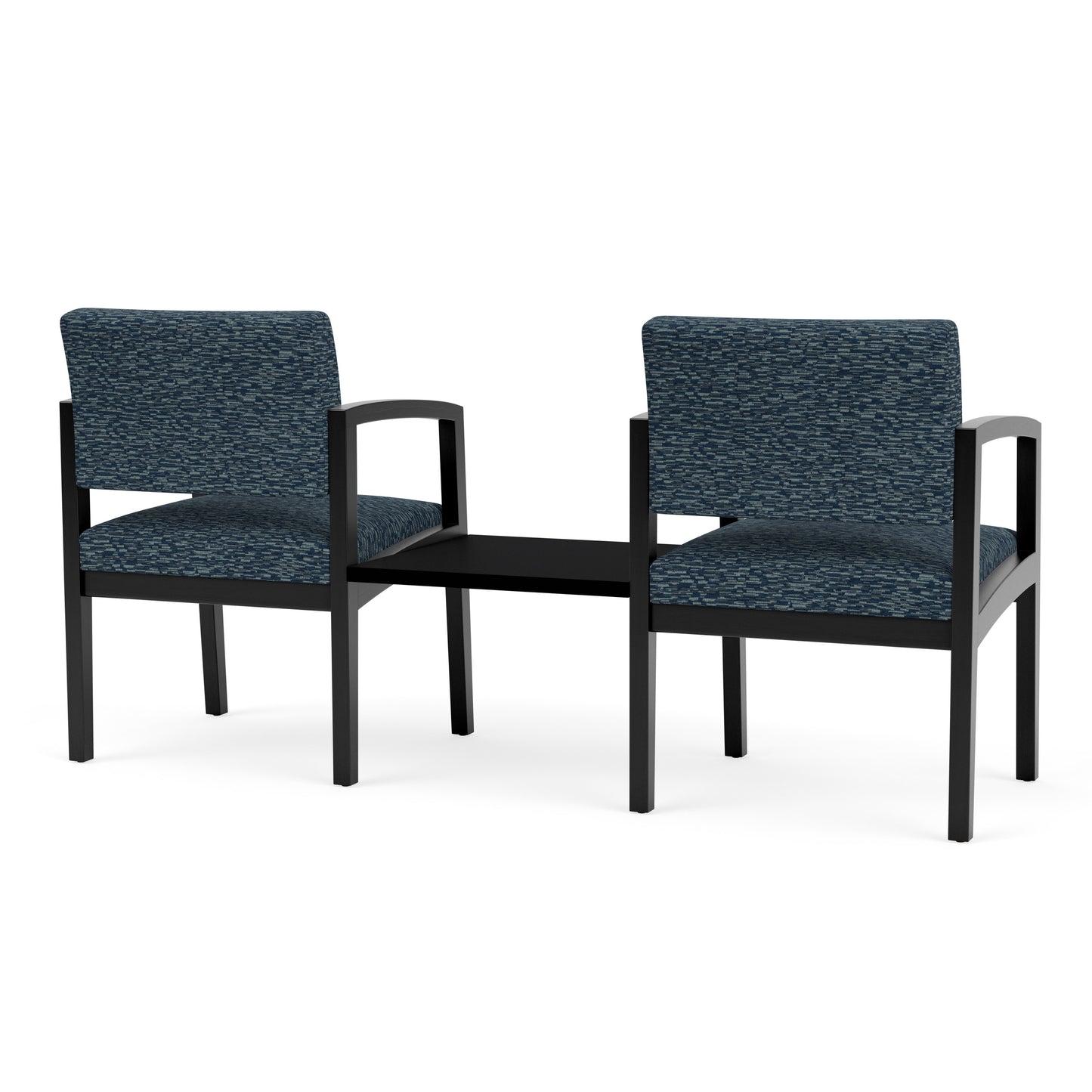 Lenox Wood Waiting Reception 2 Chairs Wood Frame with Black Laminate Connecting Center Table