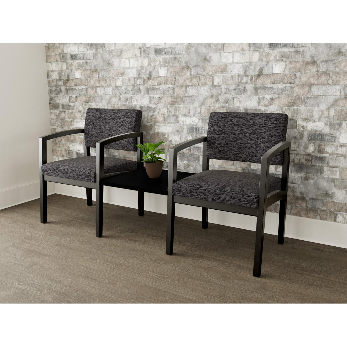 Lenox Wood Waiting Reception 2 Chairs Wood Frame with Black Laminate Connecting Center Table