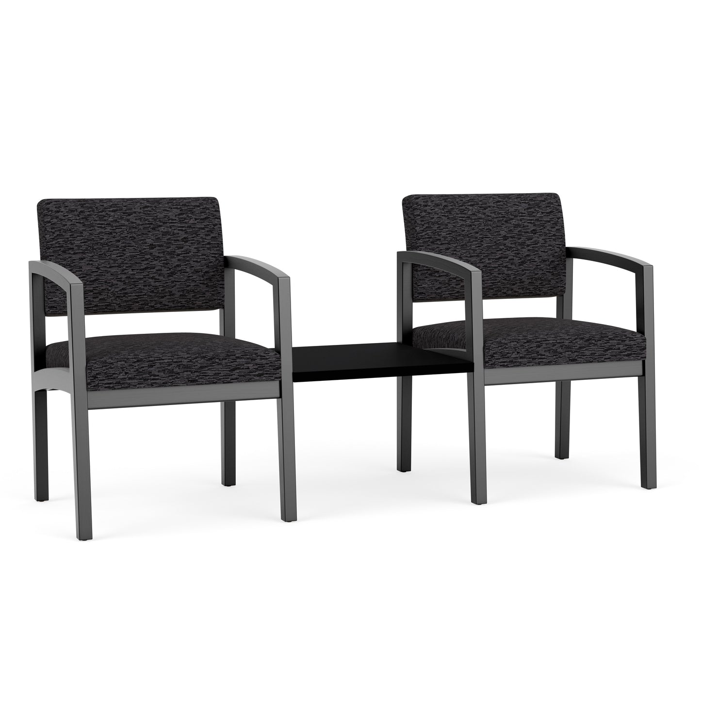 Lenox Wood Waiting Reception 2 Chairs Wood Frame with Black Laminate Connecting Center Table
