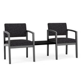 Lenox Wood Waiting Reception 2 Chairs Wood Frame with Black Laminate Connecting Center Table