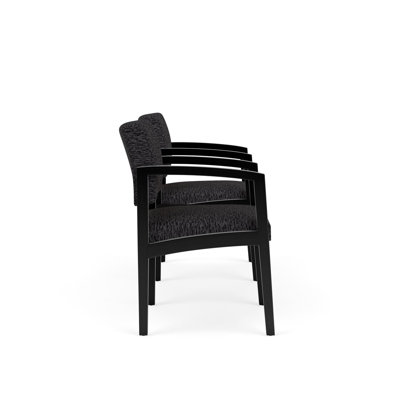 Lenox Wood Waiting Reception 2 Chairs Wood Frame with Black Laminate Connecting Center Table