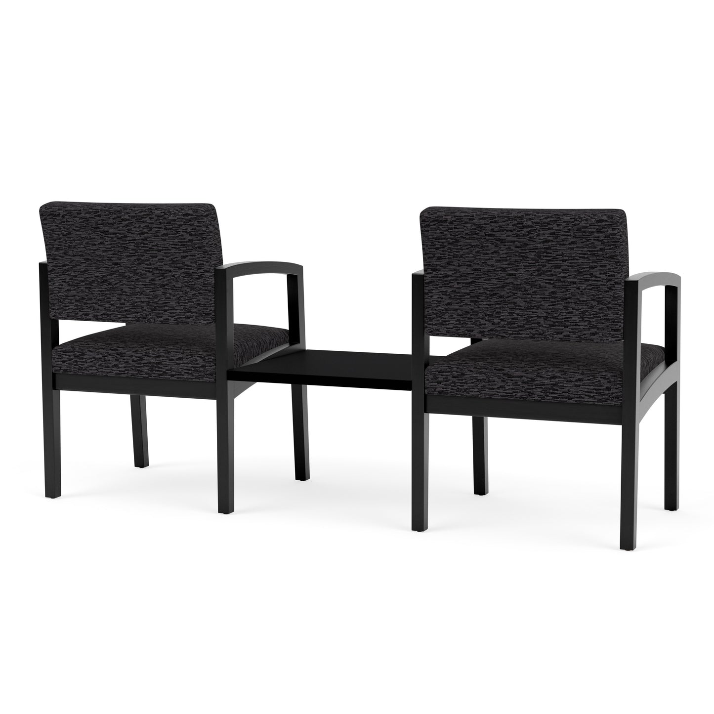 Lenox Wood Waiting Reception 2 Chairs Wood Frame with Black Laminate Connecting Center Table
