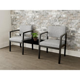 Lenox Wood Waiting Reception 2 Chairs Wood Frame with Black Laminate Connecting Center Table