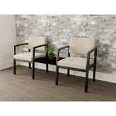 Lenox Wood Waiting Reception 2 Chairs Wood Frame with Black Laminate Connecting Center Table