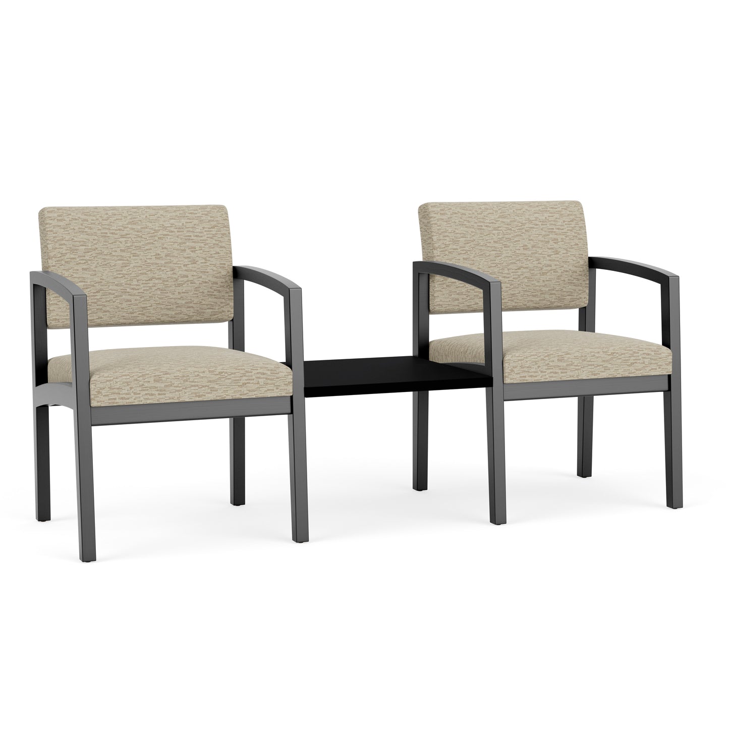 Lenox Wood Waiting Reception 2 Chairs Wood Frame with Black Laminate Connecting Center Table