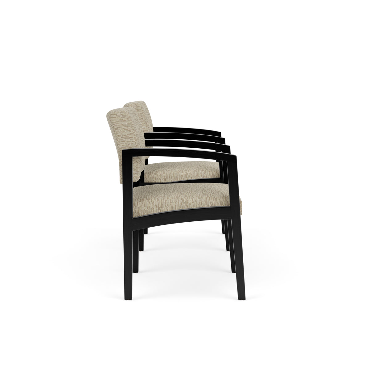 Lenox Wood Waiting Reception 2 Chairs Wood Frame with Black Laminate Connecting Center Table