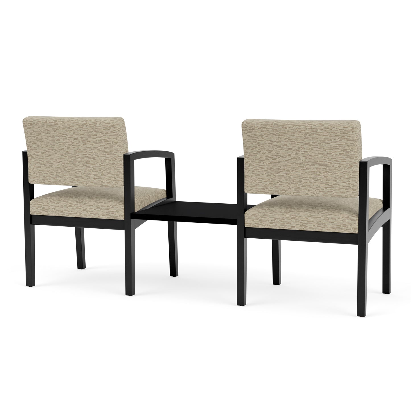 Lenox Wood Waiting Reception 2 Chairs Wood Frame with Black Laminate Connecting Center Table