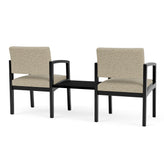 Lenox Wood Waiting Reception 2 Chairs Wood Frame with Black Laminate Connecting Center Table