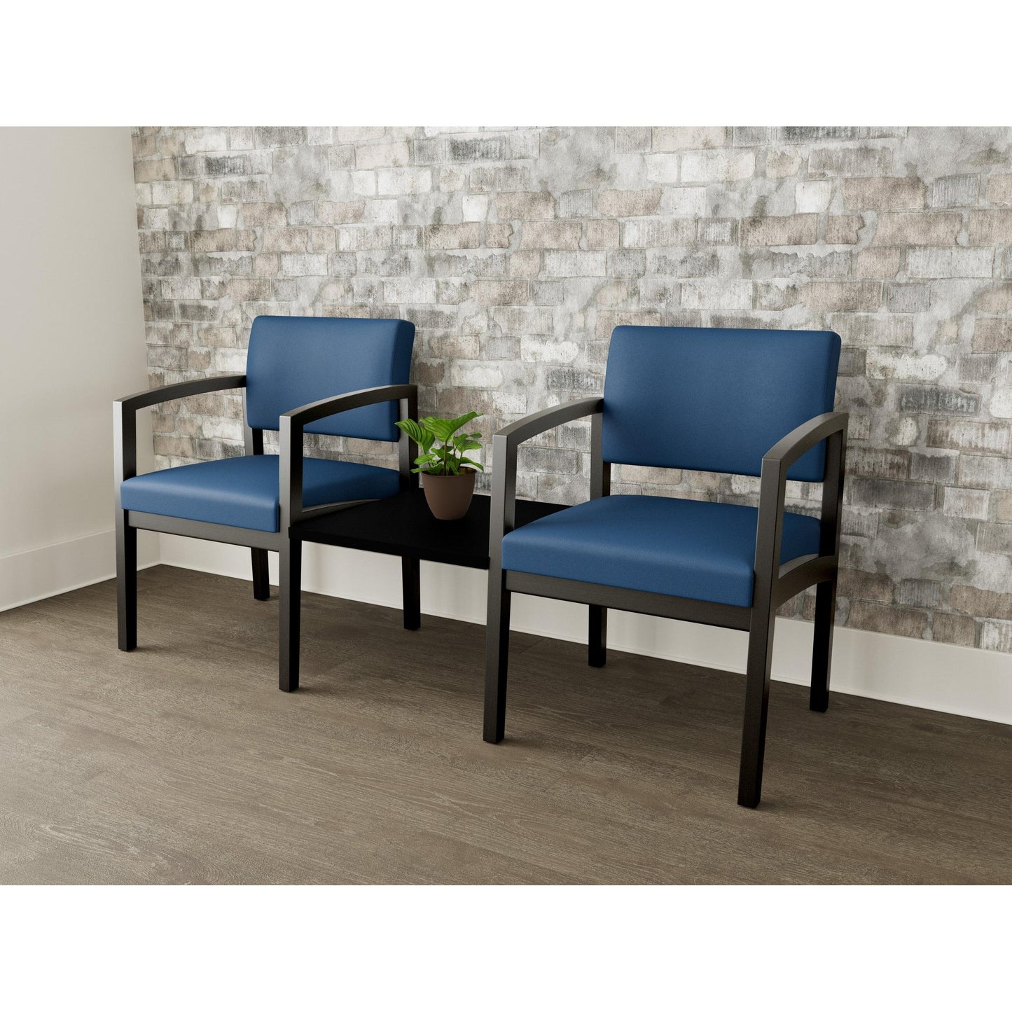 Lenox Wood Waiting Reception 2 Chairs Wood Frame with Black Laminate Connecting Center Table