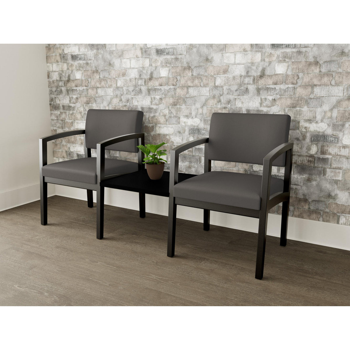 Lenox Wood Waiting Reception 2 Chairs Wood Frame with Black Laminate Connecting Center Table