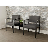Lenox Wood Waiting Reception 2 Chairs Wood Frame with Black Laminate Connecting Center Table