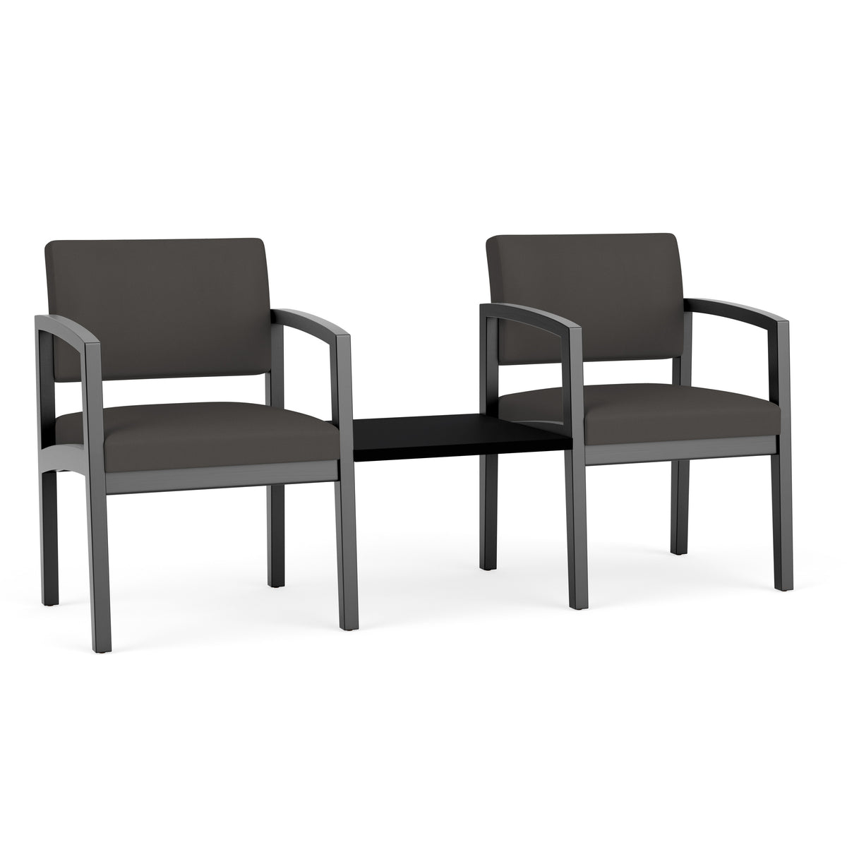 Lenox Wood Waiting Reception 2 Chairs Wood Frame with Black Laminate Connecting Center Table