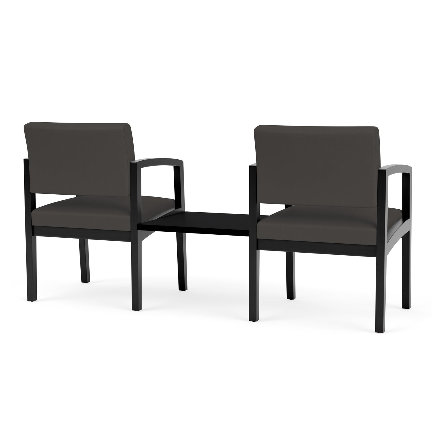 Lenox Wood Waiting Reception 2 Chairs Wood Frame with Black Laminate Connecting Center Table
