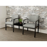 Lenox Wood Waiting Reception 2 Chairs Wood Frame with Black Laminate Connecting Center Table
