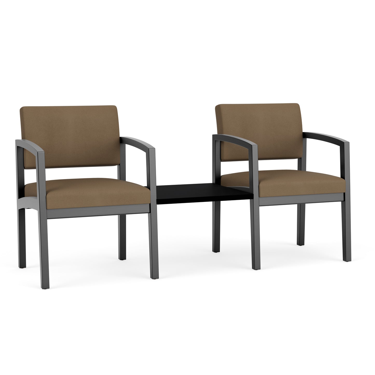 Lenox Wood Waiting Reception 2 Chairs Wood Frame with Black Laminate Connecting Center Table