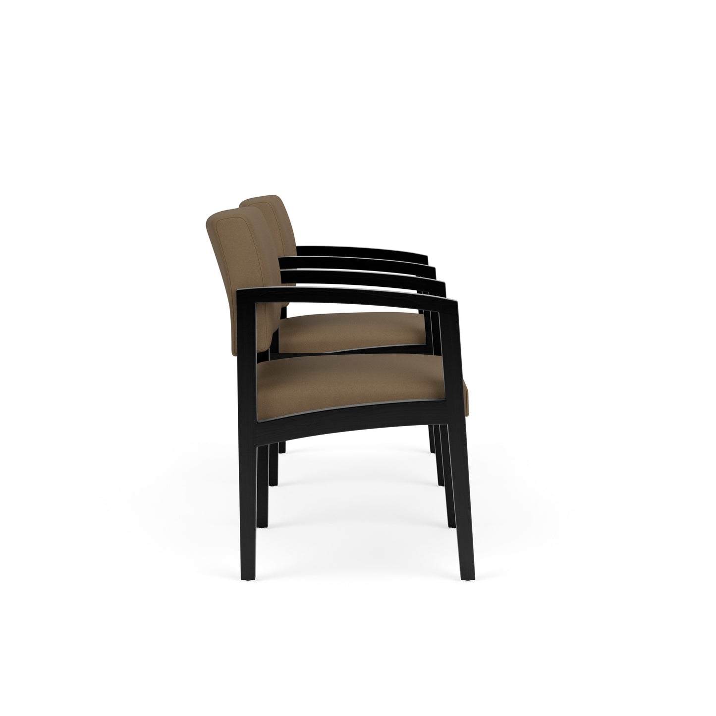 Lenox Wood Waiting Reception 2 Chairs Wood Frame with Black Laminate Connecting Center Table
