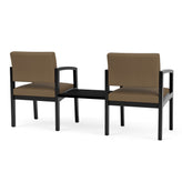 Lenox Wood Waiting Reception 2 Chairs Wood Frame with Black Laminate Connecting Center Table